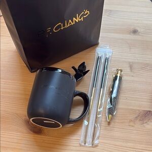 PF Chang’s Gift Set - mug, chopsticks, fortune pen, swan figurine